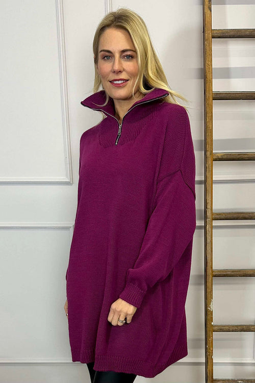 Blair Quarter Zip Knitted Tunic Berry - Image 2