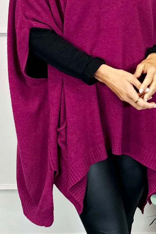 Ellie V-Neck Poncho Jumper Purple - Image 3