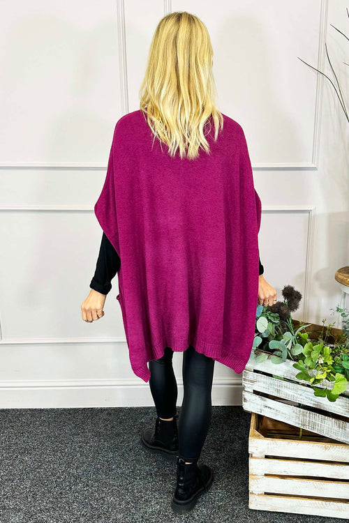 Ellie V-Neck Poncho Jumper Purple - Image 4