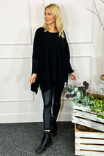 Ellie V-Neck Poncho Jumper Black Black - Ellie V-Neck Poncho Jumper Black