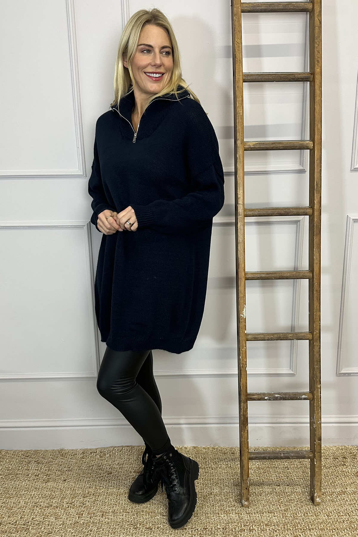 Blair Quarter Zip Knitted Tunic Navy