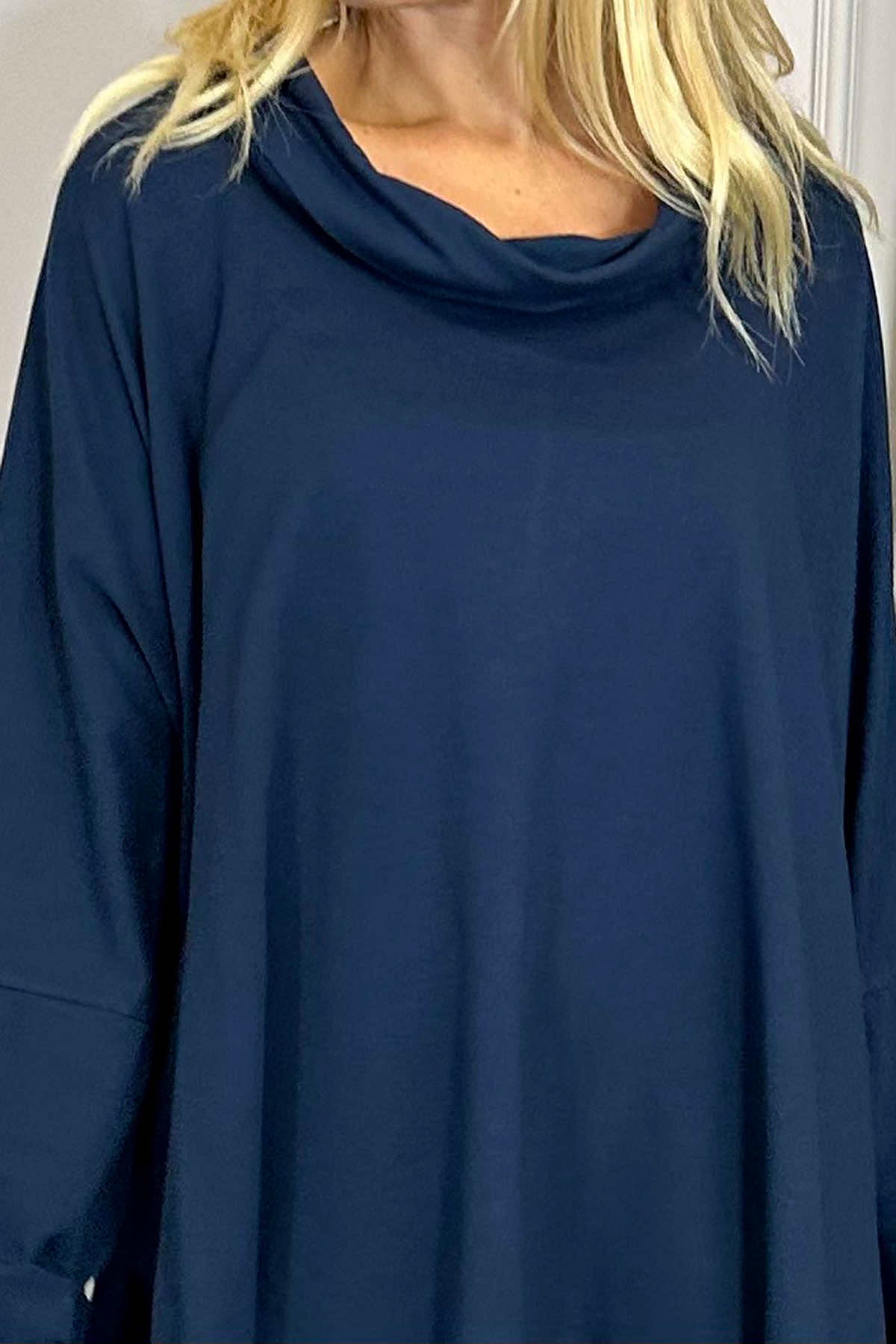 Amie Cowl Neck Cotton Top Navy