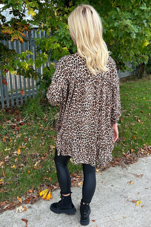 Margaux Leopard V-Neck Frill Top Nutmeg - Image 4