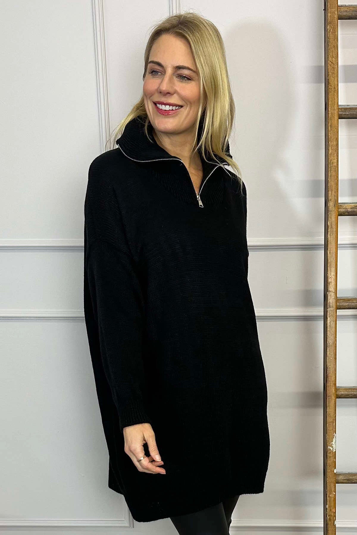 Blair Quarter Zip Knitted Tunic Black