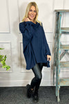 Amie Cowl Neck Cotton Top Navy