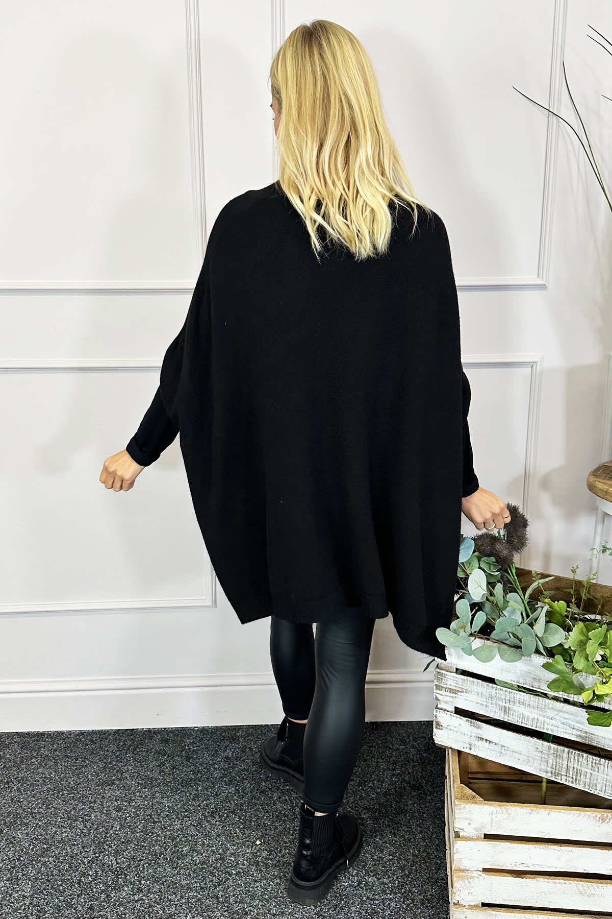 Ellie V-Neck Poncho Jumper Black