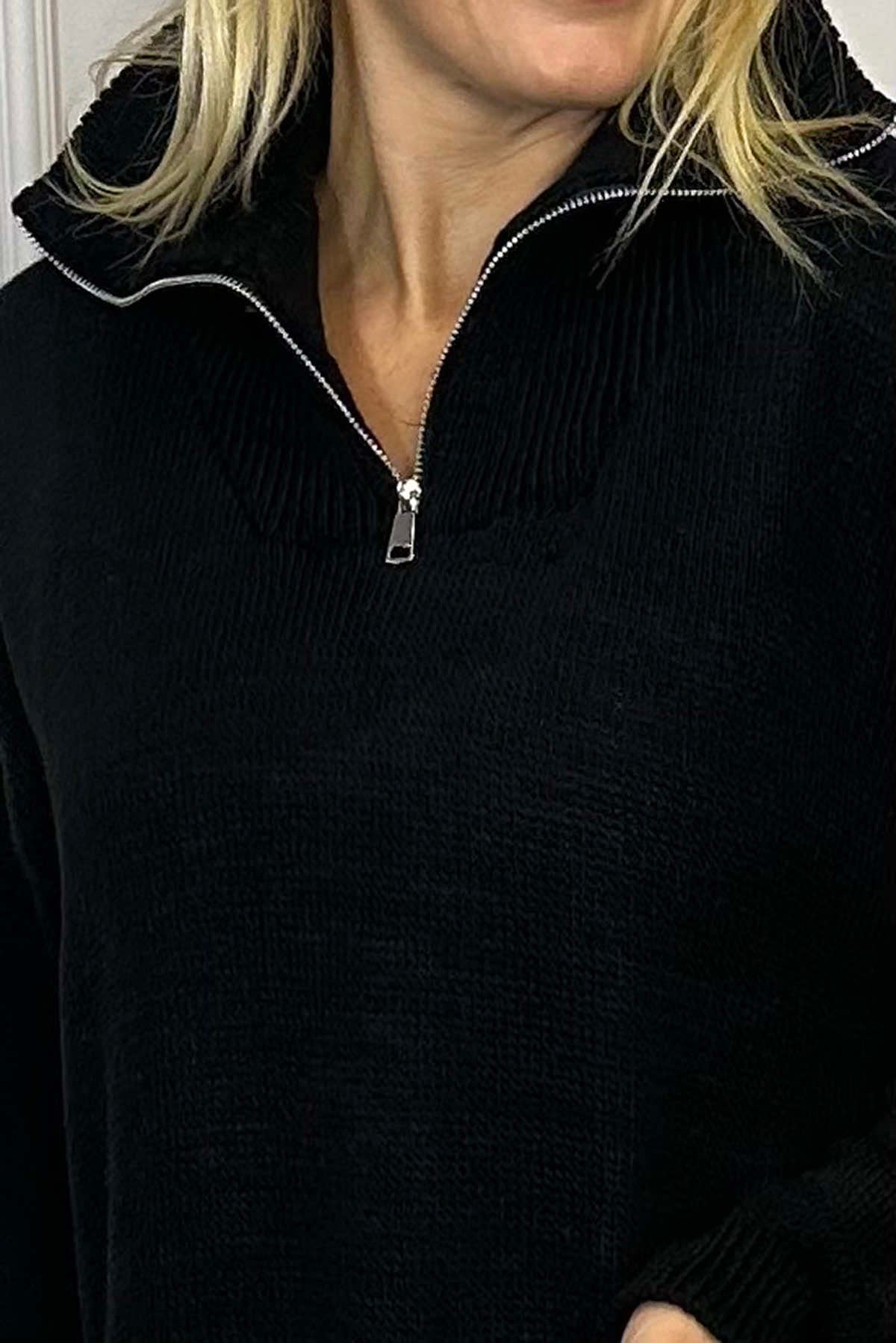 Blair Quarter Zip Knitted Tunic Black