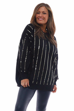 Jerry Sequin Stripe Knitted Jumper Black