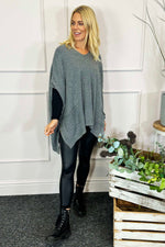 Ellie V-Neck Poncho Jumper Mid Grey Mid Grey - Ellie V-Neck Poncho Jumper Mid Grey