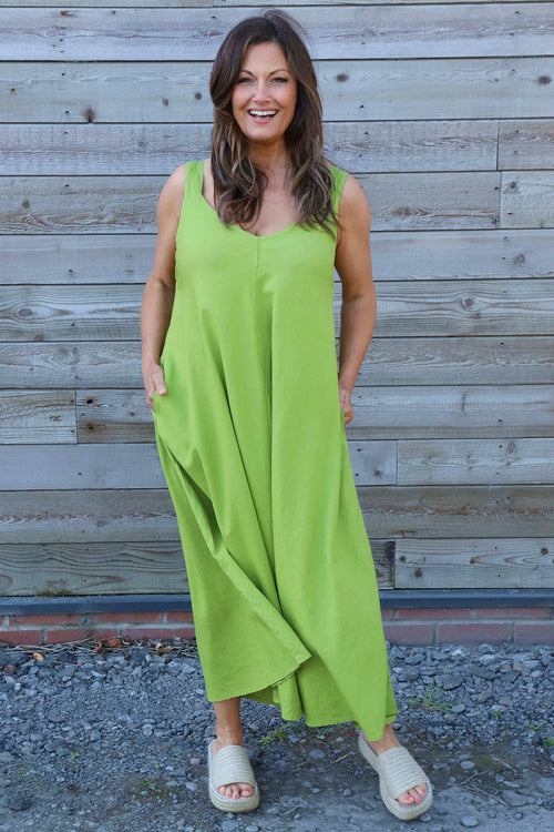 knee length dresses for ladies Ivy Linen Midi Dress-Olive, Ivory Stripe