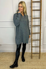 Blair Quarter Zip Knitted Tunic Mid Grey Mid Grey - Blair Quarter Zip Knitted Tunic Mid Grey