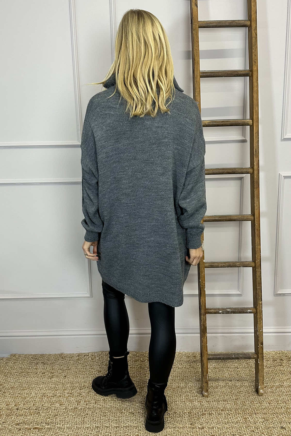 Blair Quarter Zip Knitted Tunic Mid Grey