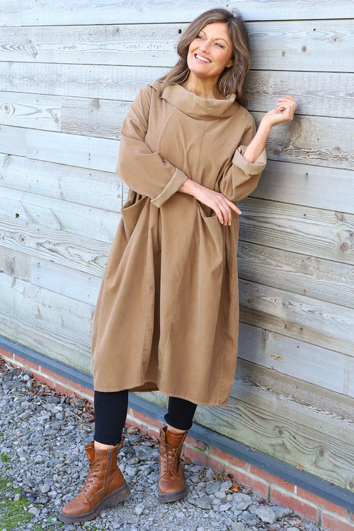 Christie Needlecord Dress Camel - Image 3