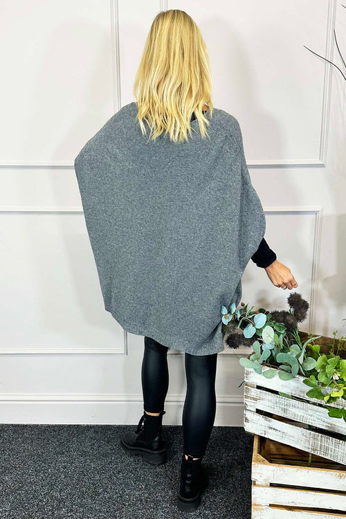 Ellie V-Neck Poncho Jumper Mid Grey - Image 4