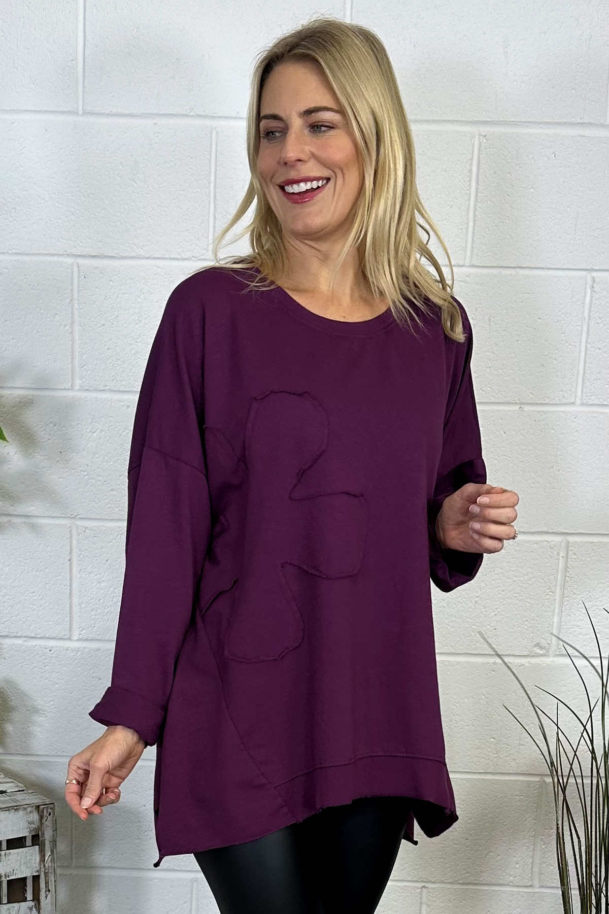 Dixie Flower Cotton Top Burgundy