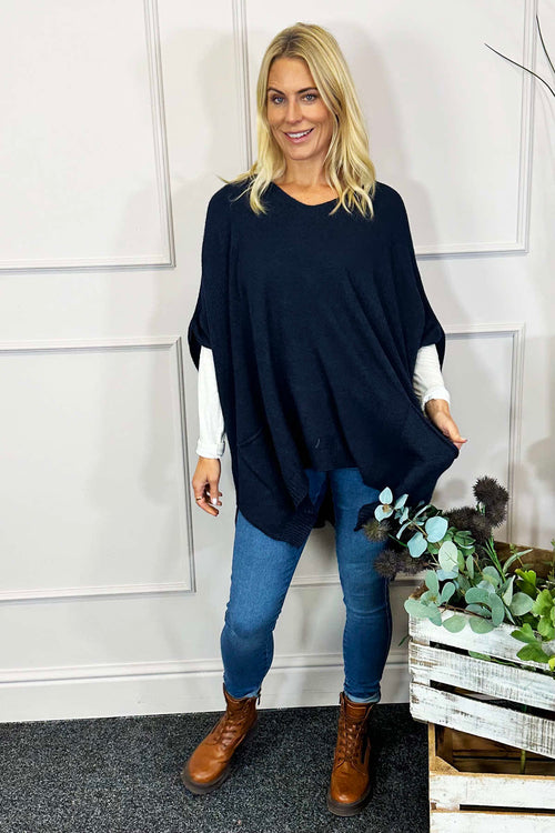 Ellie V-Neck Poncho Jumper Navy - Image 1