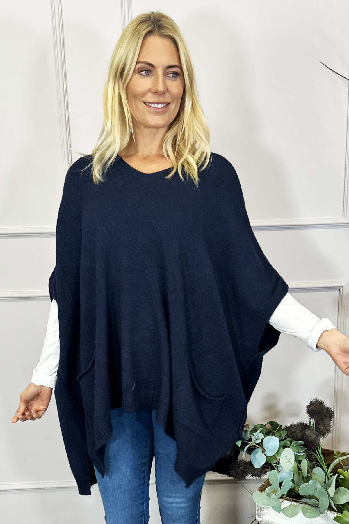 Ellie V-Neck Poncho Jumper Navy