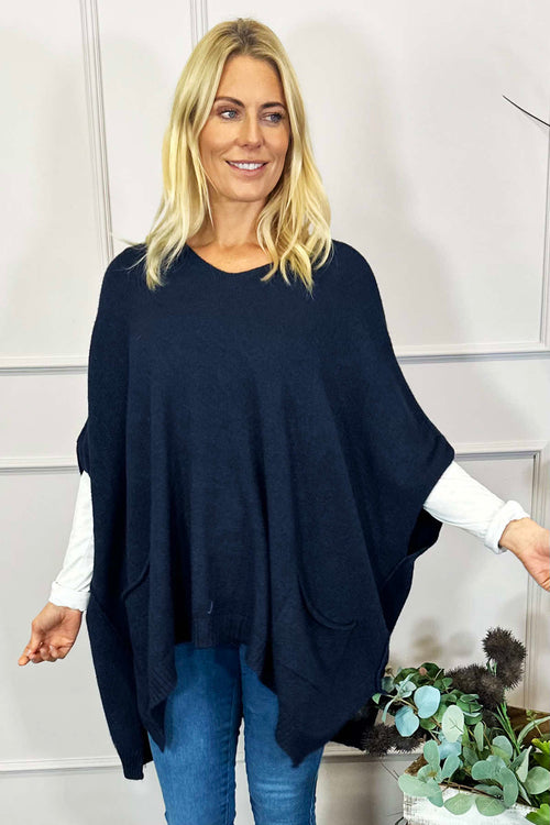 Ellie V-Neck Poncho Jumper Navy - Image 3