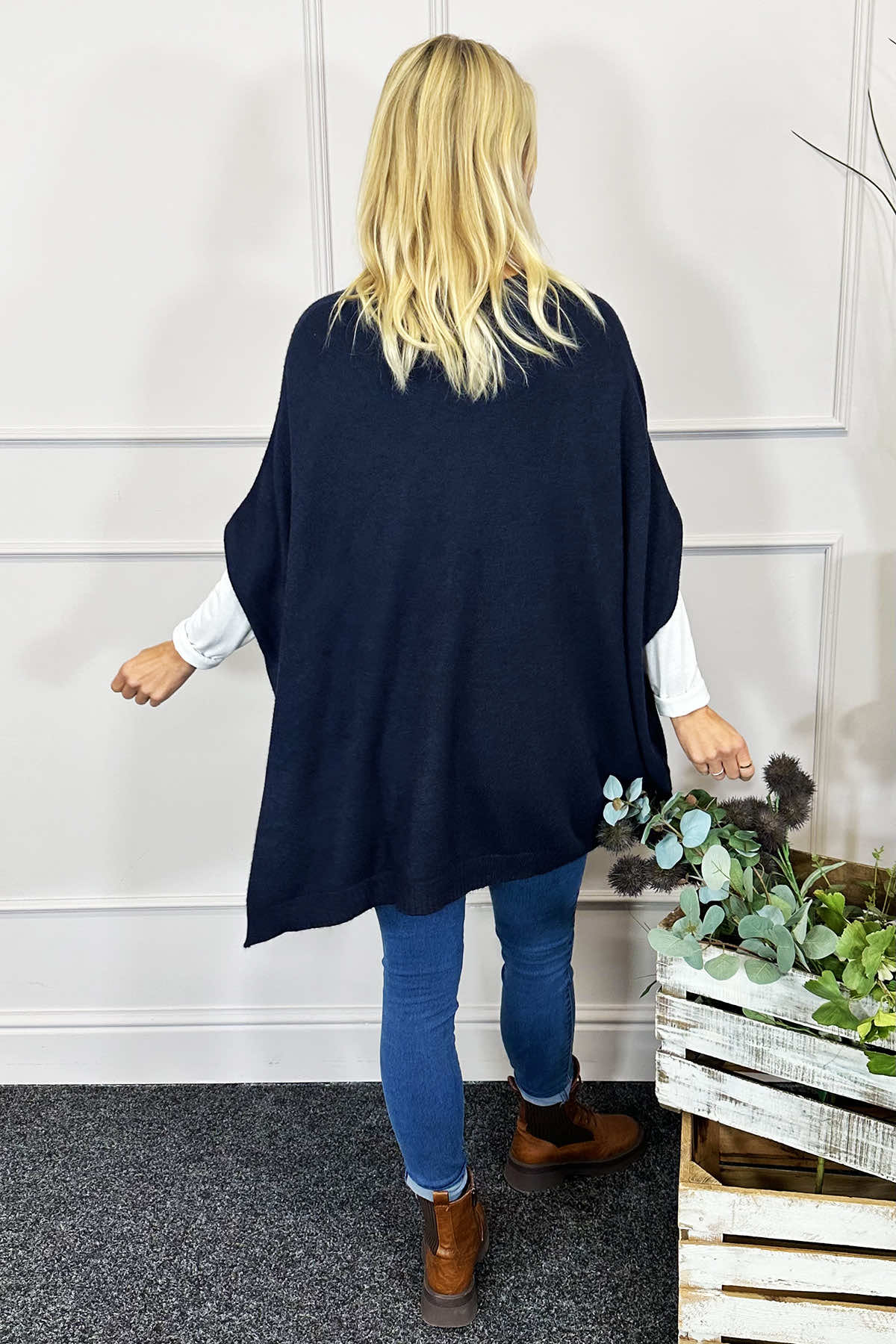 Ellie V-Neck Poncho Jumper Navy