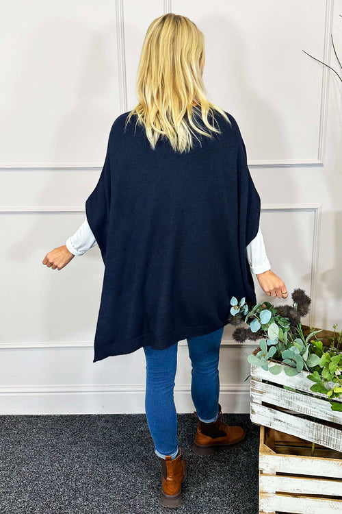 Ellie V-Neck Poncho Jumper Navy - Image 4