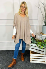 Ellie V-Neck Poncho Jumper Light Mocha Light Mocha - Ellie V-Neck Poncho Jumper Light Mocha