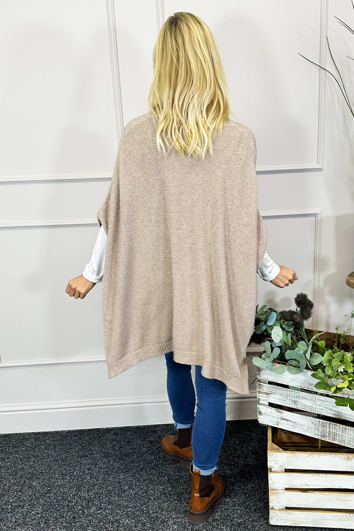 Ellie V-Neck Poncho Jumper Light Mocha