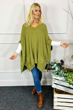 Ellie V-Neck Poncho Jumper Olive