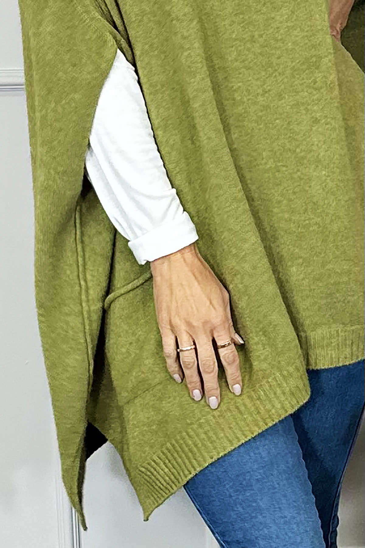 Ellie V-Neck Poncho Jumper Olive