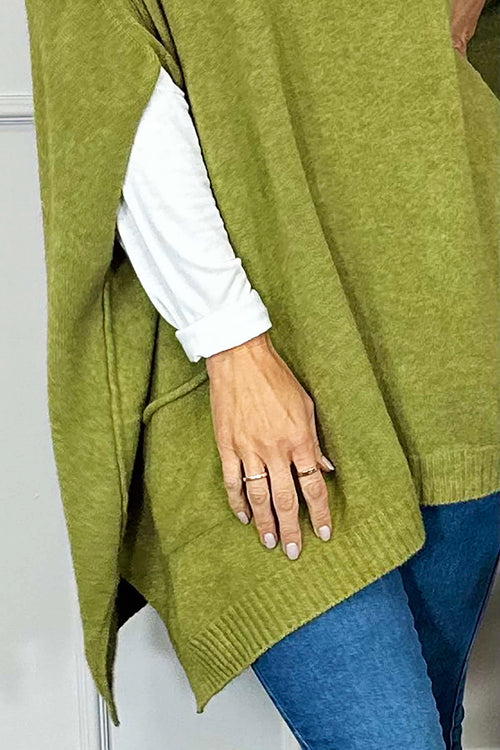 Ellie V-Neck Poncho Jumper Olive - Image 2