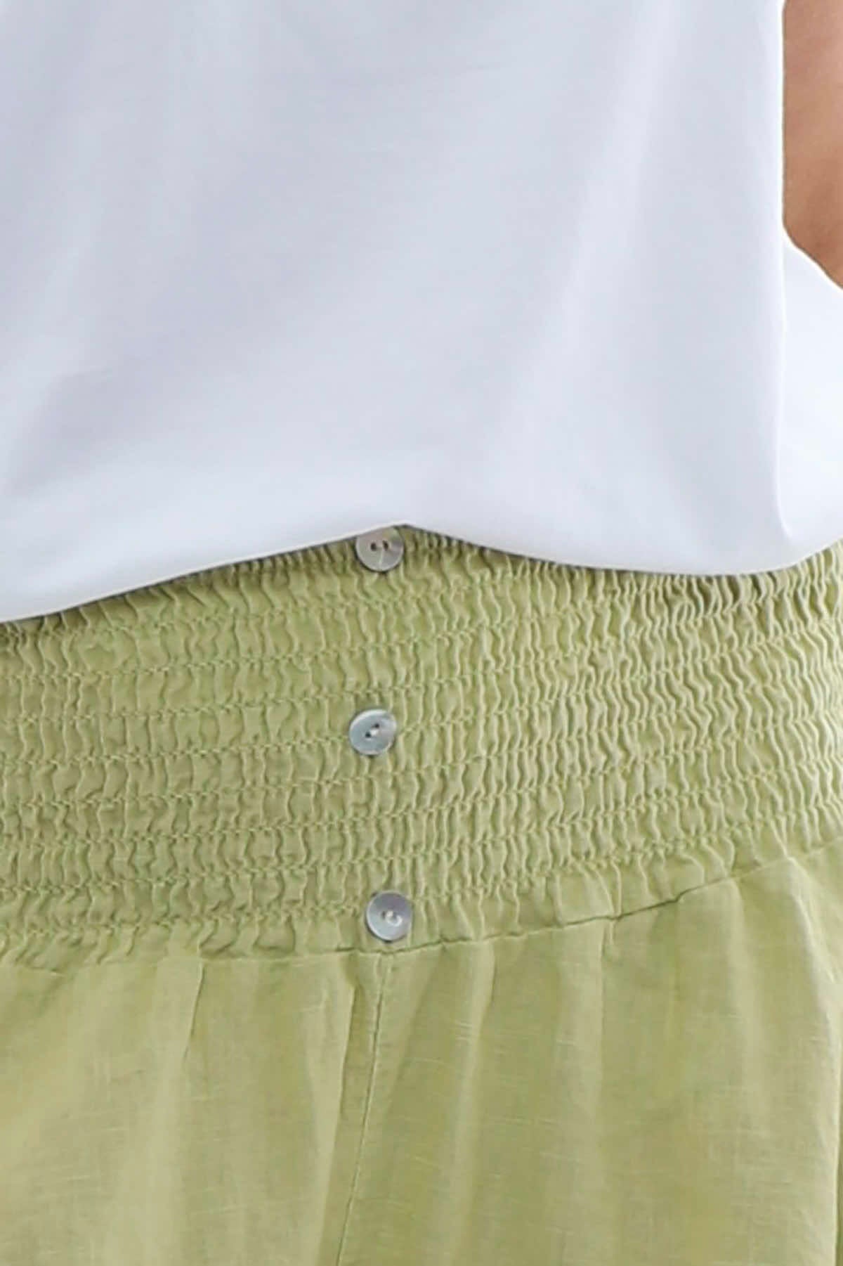 Delara Button Detail Linen Shorts Pistachio