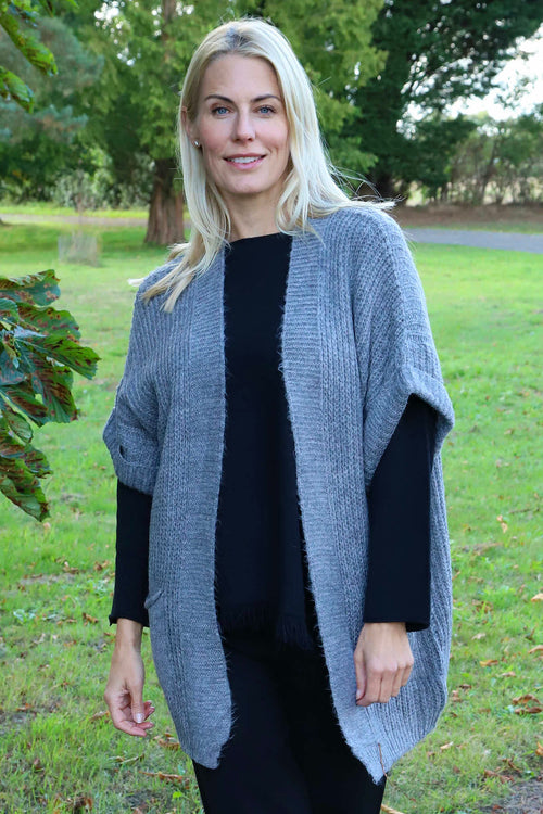 Quinn Knitted Cardigan Mid Grey - Image 2