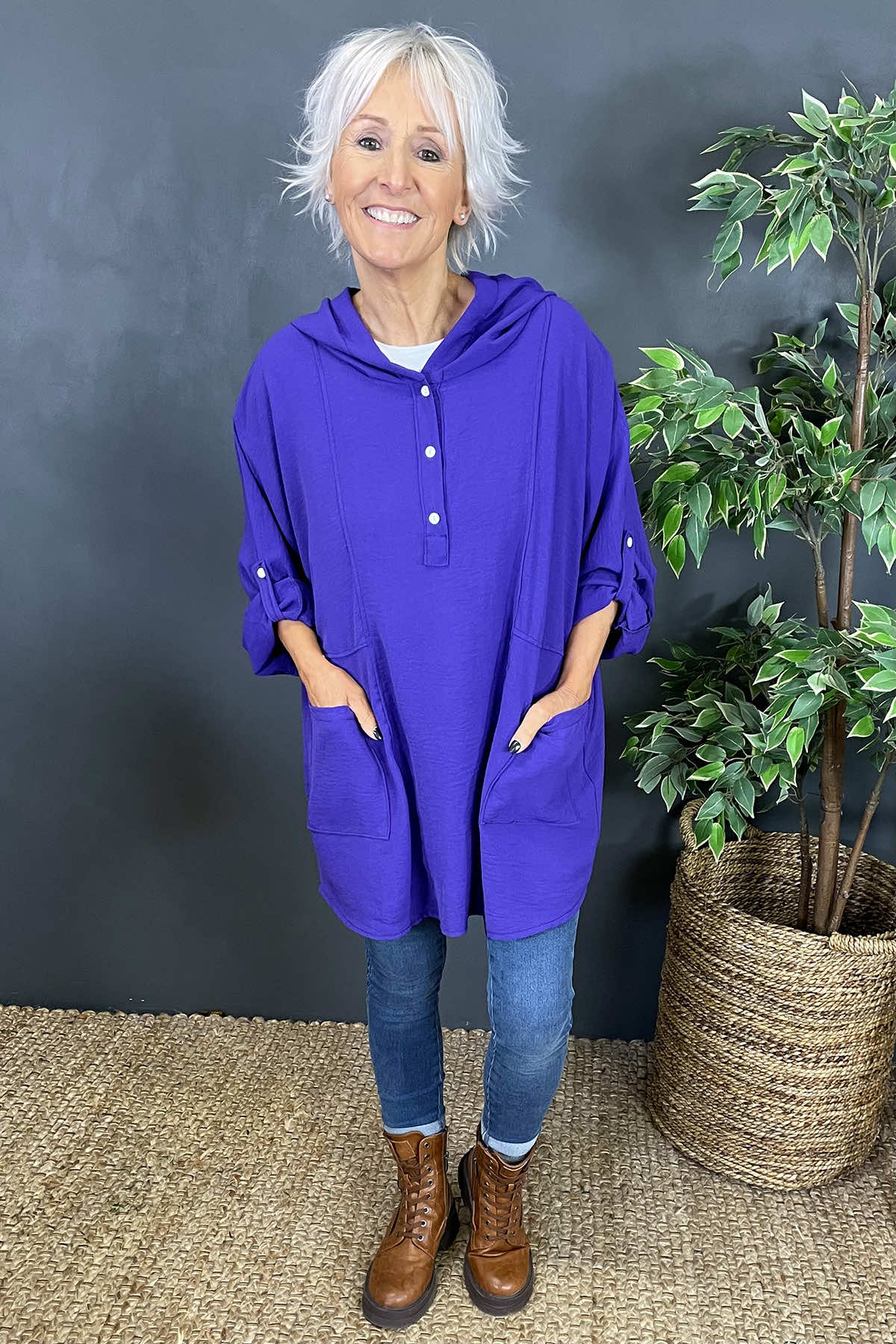 Leyla Pocket Hooded Top Purple