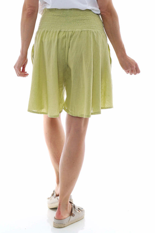 Delara Button Detail Linen Shorts Pistachio - Image 4