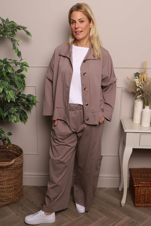 Blair Button Pocket Cotton Trousers Mocha - Image 6
