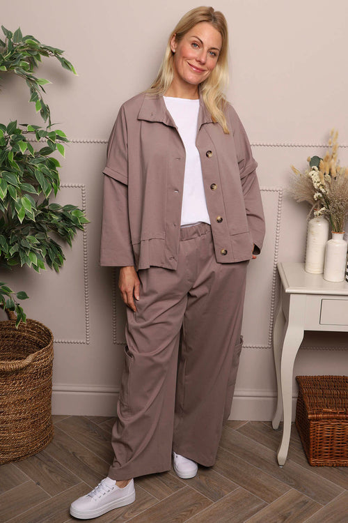 Blair Button Pocket Cotton Trousers Mocha - Image 2