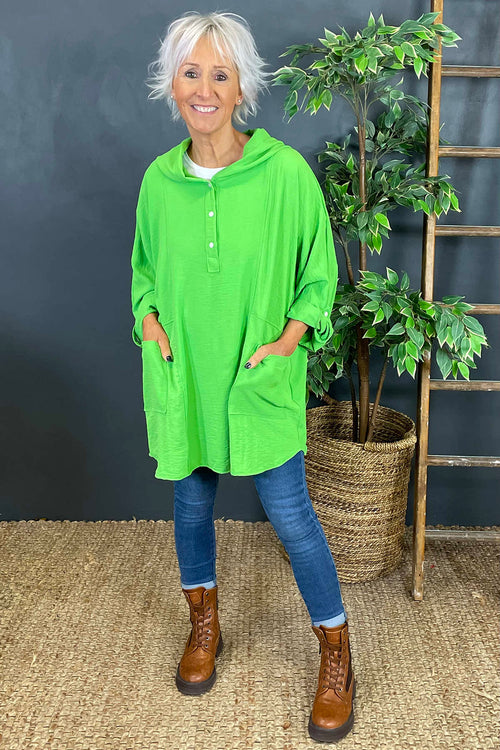 Leyla Pocket Hooded Top Lime