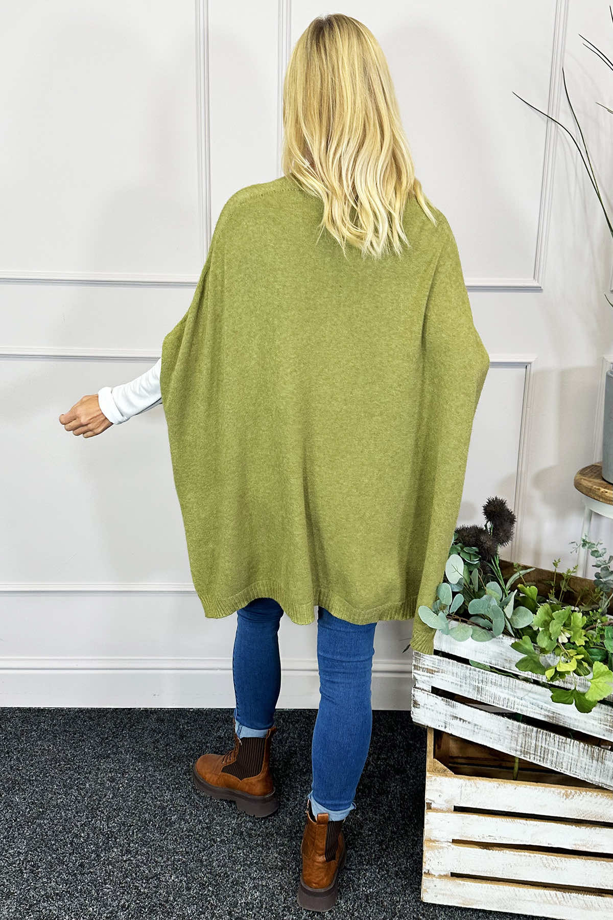 Ellie V-Neck Poncho Jumper Olive