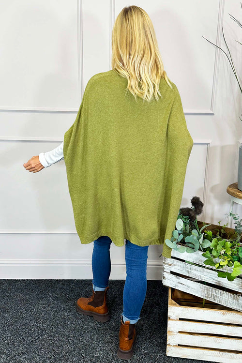 Ellie V-Neck Poncho Jumper Olive - Image 4