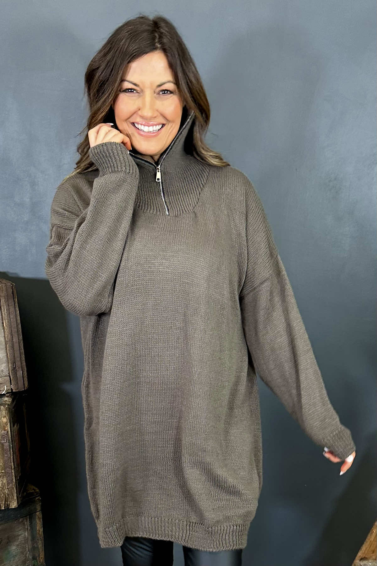 Blair Quarter Zip Knitted Tunic Mocha