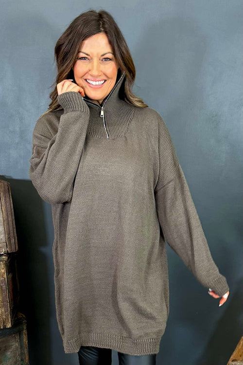 Blair Quarter Zip Knitted Tunic Mocha - Image 2