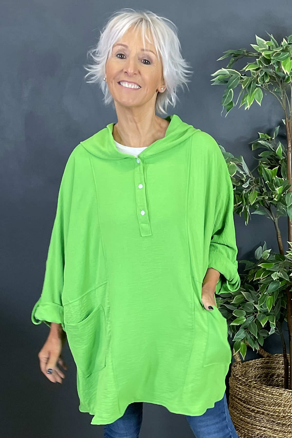 Leyla Pocket Hooded Top Lime