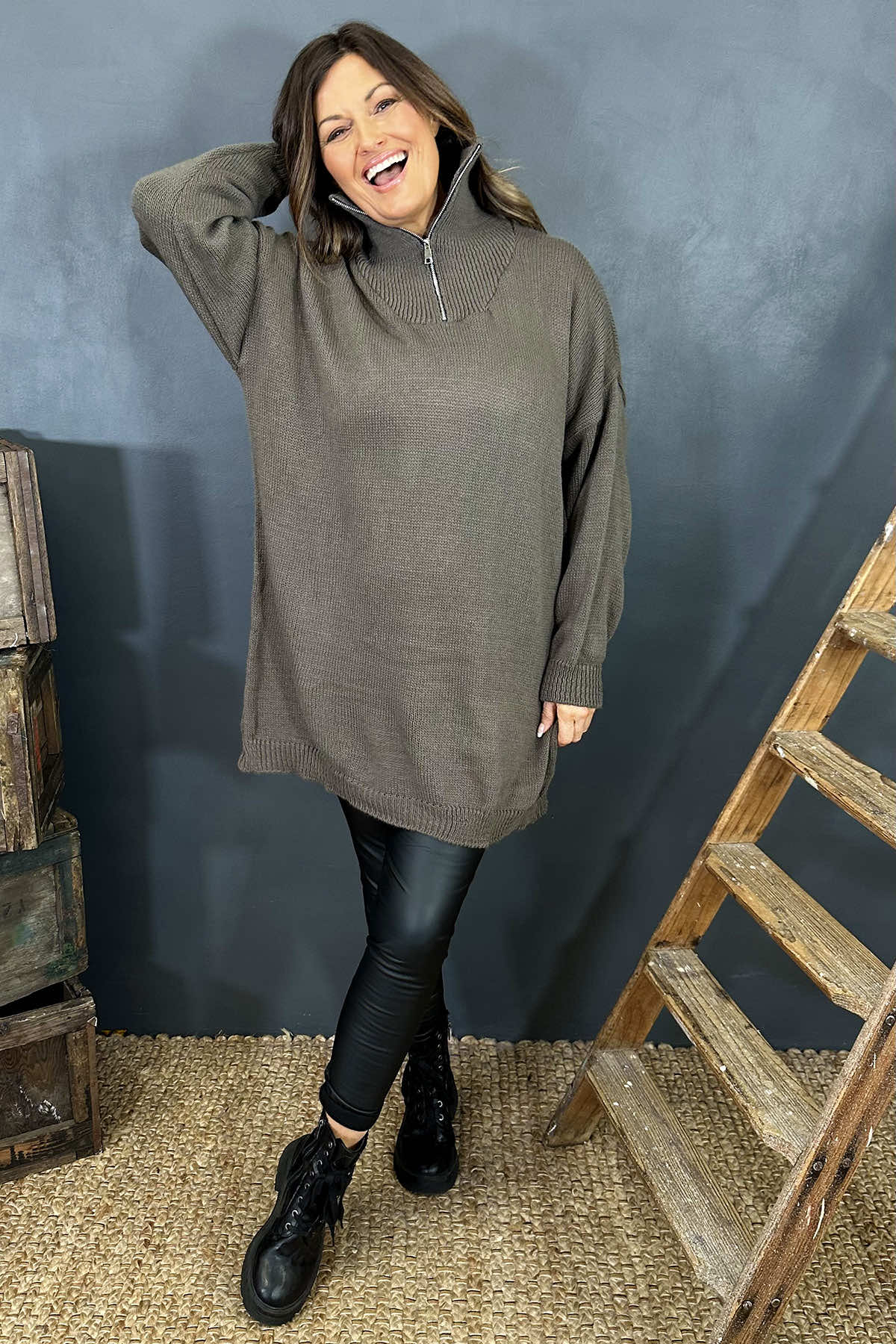 Blair Quarter Zip Knitted Tunic Mocha