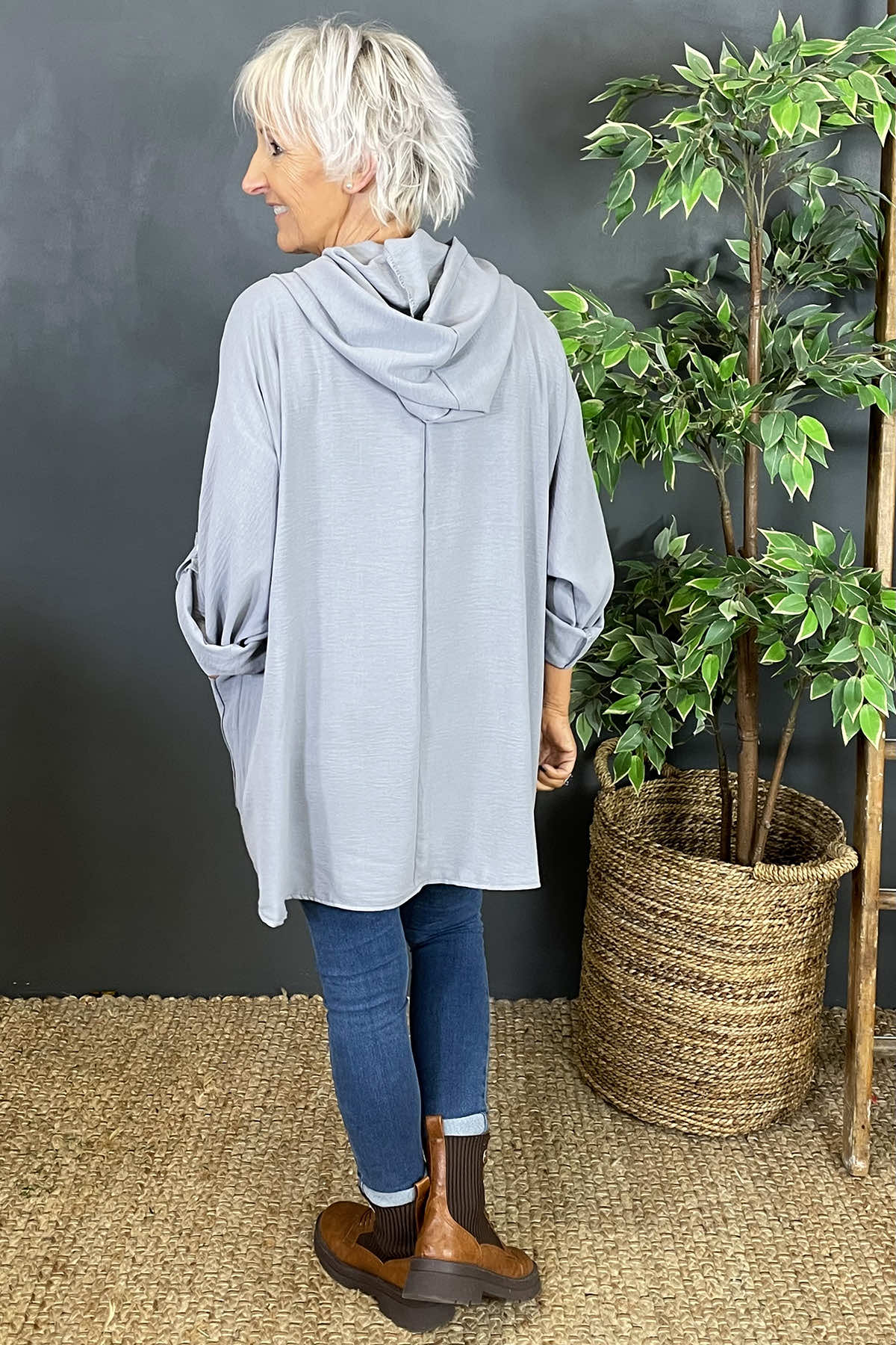 Leyla Pocket Hooded Top Grey