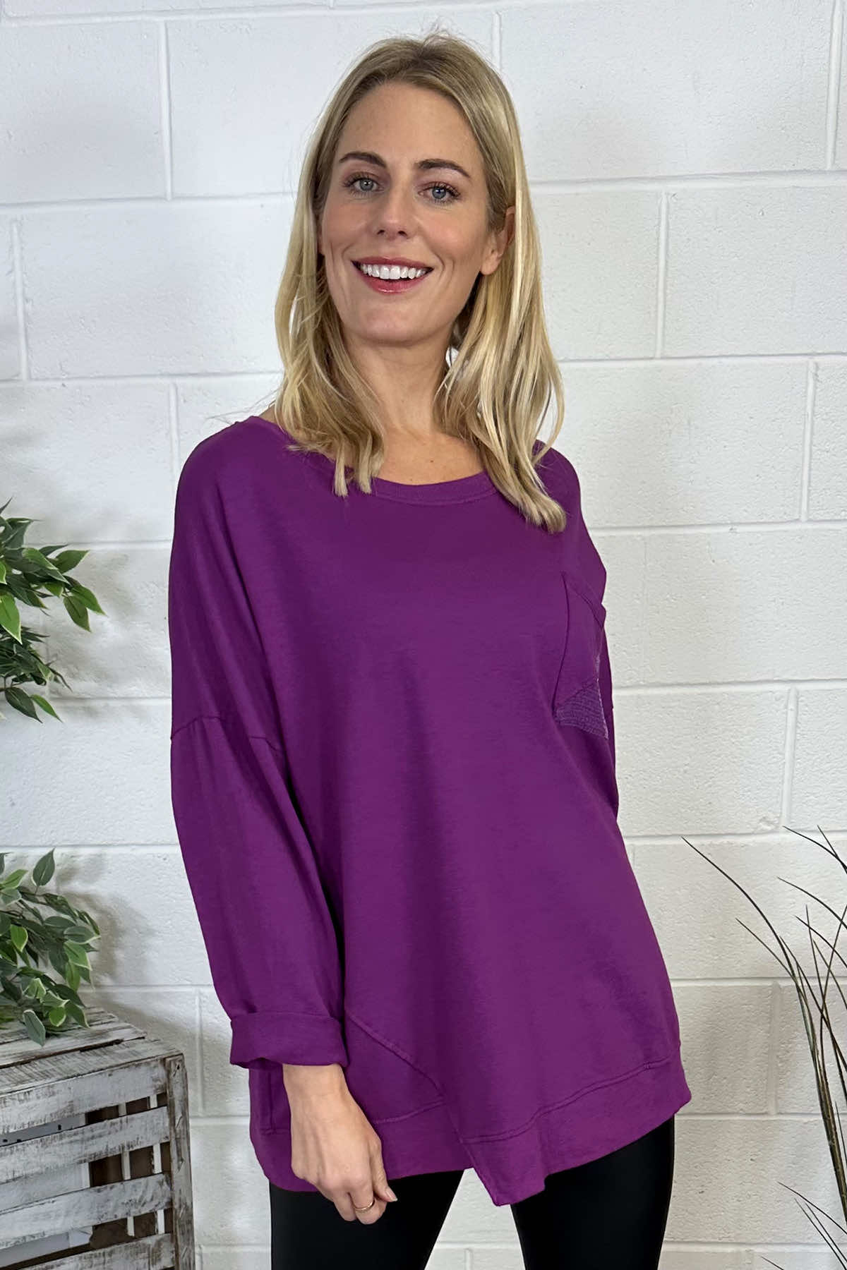 Abby Sequin Pocket Cotton Top Berry