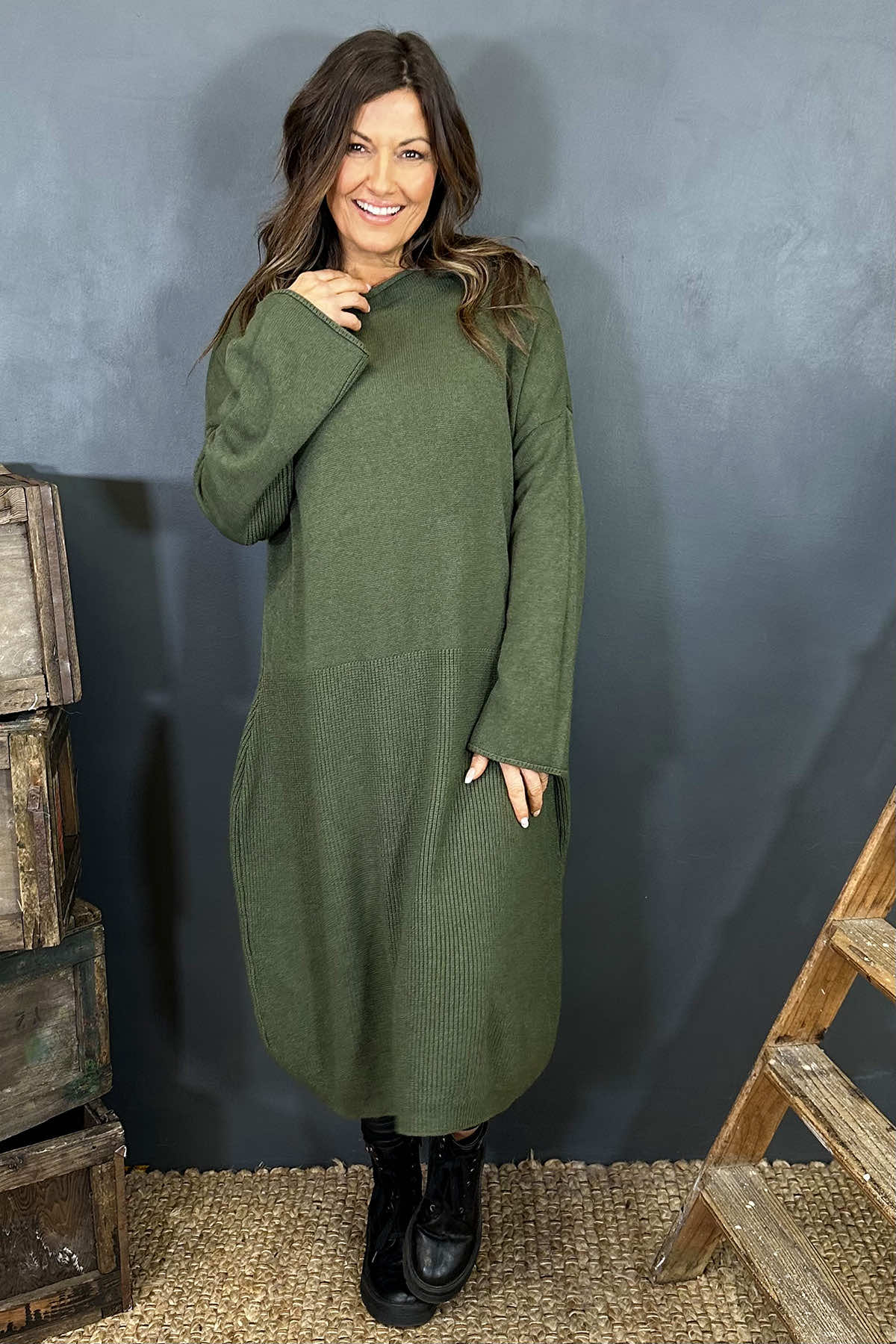 Natalia Knitted Dress Dark Khaki