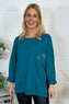 Abby Sequin Pocket Cotton Top Teal