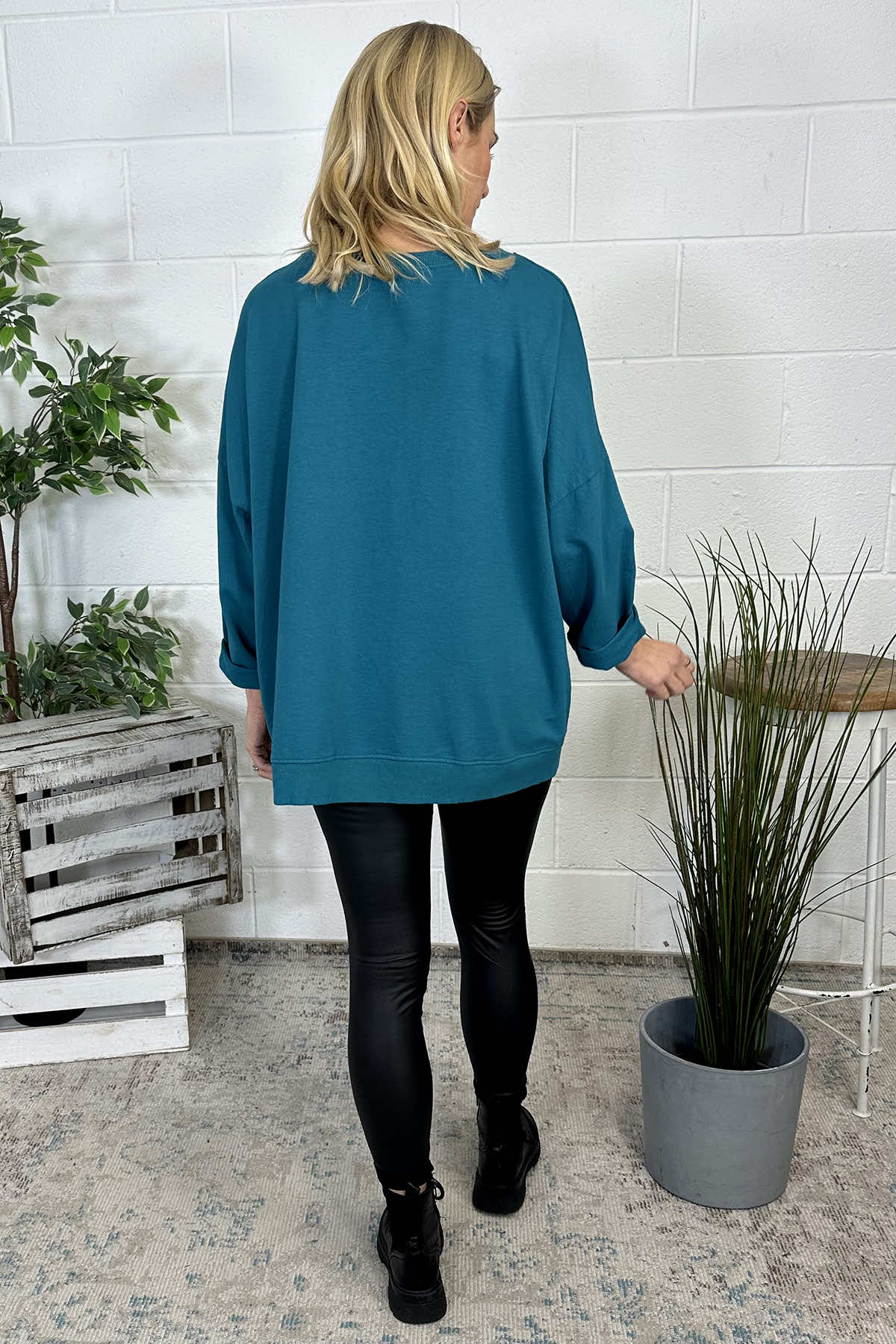 Abby Sequin Pocket Cotton Top Teal