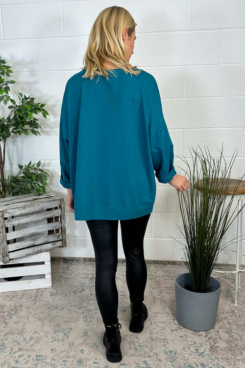 Abby Sequin Pocket Cotton Top Teal - Image 4