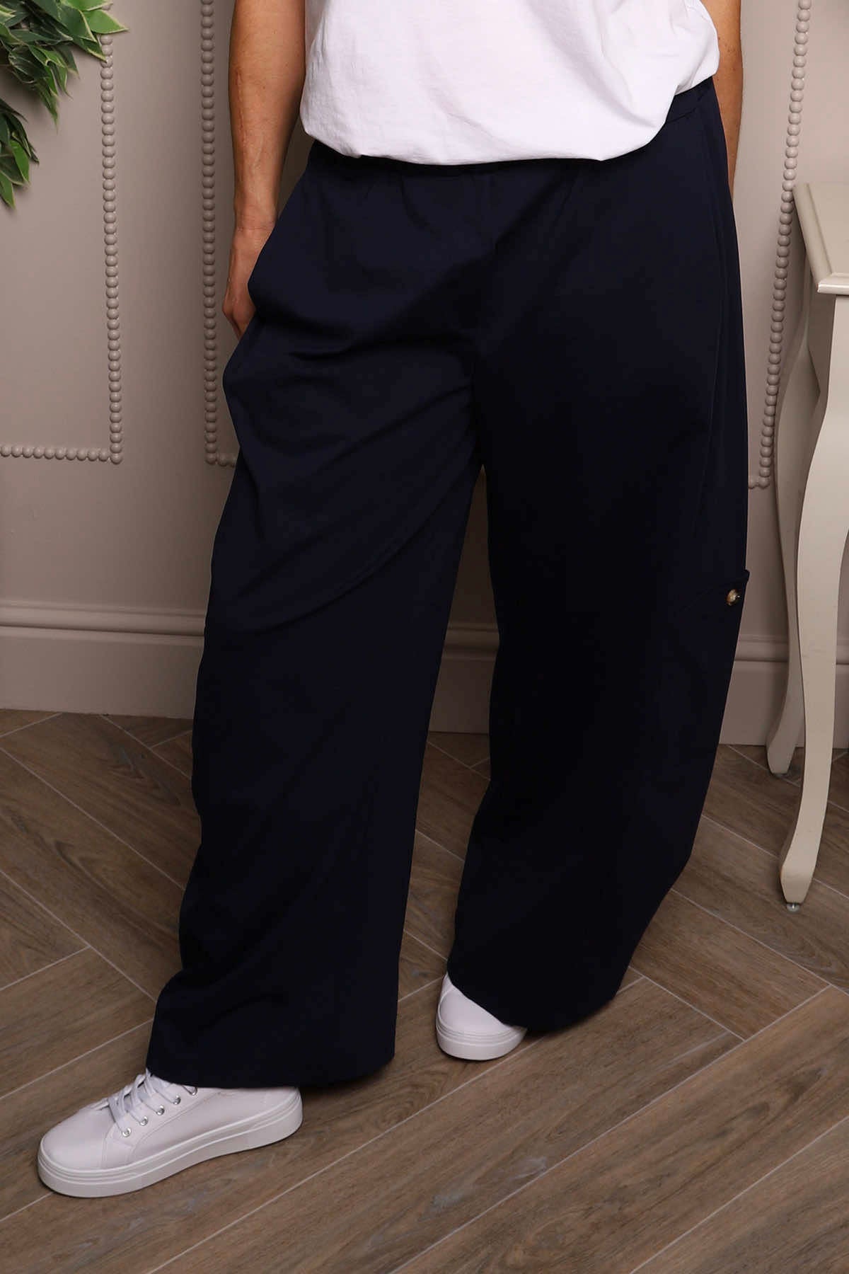 Blair Button Pocket Cotton Trousers Navy