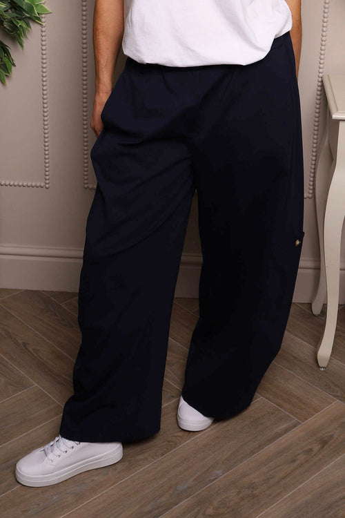 Blair Button Pocket Cotton Trousers Navy - Image 4